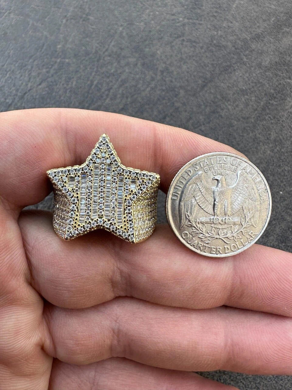 Real Iced Baguette 3D Star Ring Hip Hop Ice Out 14k Gold Plated 925 Silver 6-13 12 Real Iced Baguette 3D Star Ring Hip Hop Ice Out 14k Gold Plated 925 Silver 6-13 - Image 10