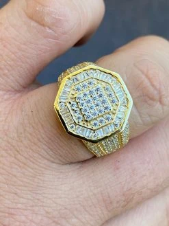 REAL Men's 14k Gold Over Solid 925 Silver Hip Hop Iced Flooded Out Diamond Ring -Harlem Bling Shop italiano silver inc real mens 14k gold over solid 925 silver hip hop iced flooded out diamond ring 40630.1664397466