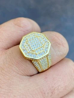 REAL Men's 14k Gold Over Solid 925 Silver Hip Hop Iced Flooded Out Diamond Ring -Harlem Bling Shop italiano silver inc real mens 14k gold over solid 925 silver hip hop iced flooded out diamond ring 78988.1664393986