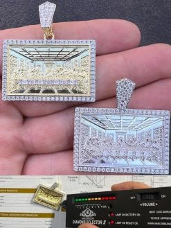 Real MOISSANITE 925 Silver Gold Plated Iced Jesus Last Supper Pendant Necklace