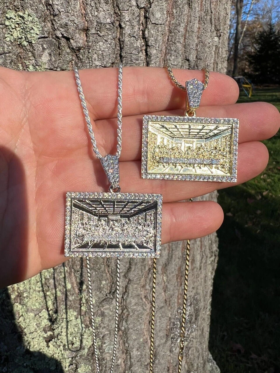 Real MOISSANITE 925 Silver Gold Plated Iced Jesus Last Supper Pendant Necklace 5 Real MOISSANITE 925 Silver Gold Plated Iced Jesus Last Supper Pendant Necklace - Image 3