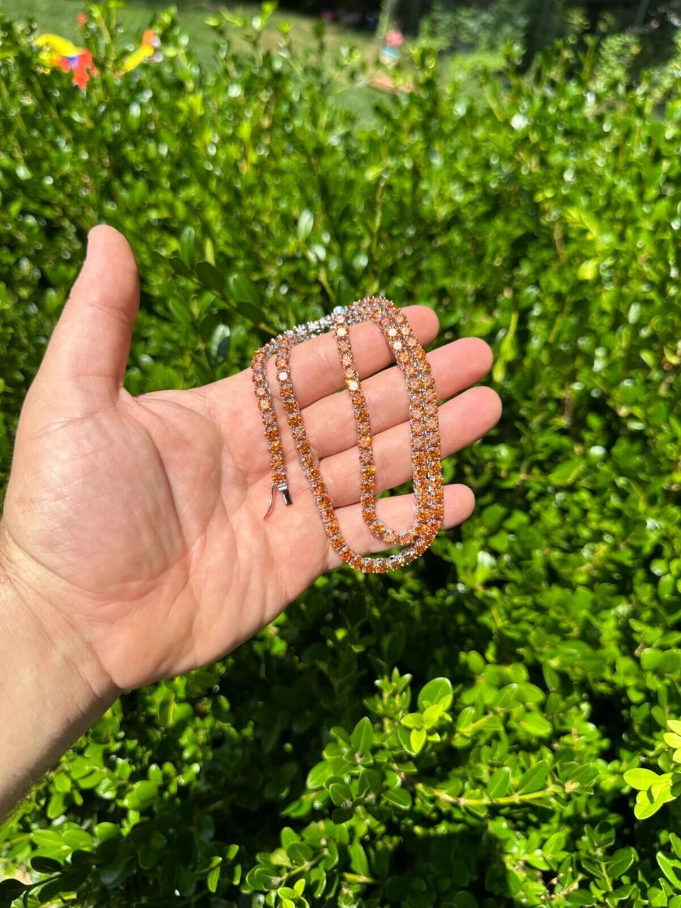 Real Orange MOISSANITE 5mm Tennis Chain 925 Silver Iced Necklace Pass Tester 17 Real Orange MOISSANITE 5mm Tennis Chain 925 Silver Iced Necklace Pass Tester - Image 15