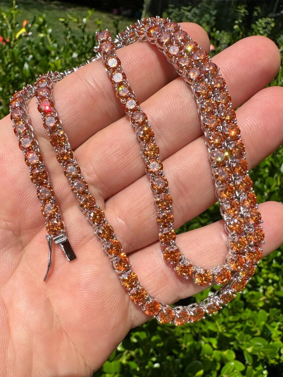 Real Orange MOISSANITE 5mm Tennis Chain 925 Silver Iced Necklace Pass Tester 16 Real Orange MOISSANITE 5mm Tennis Chain 925 Silver Iced Necklace Pass Tester - Image 14