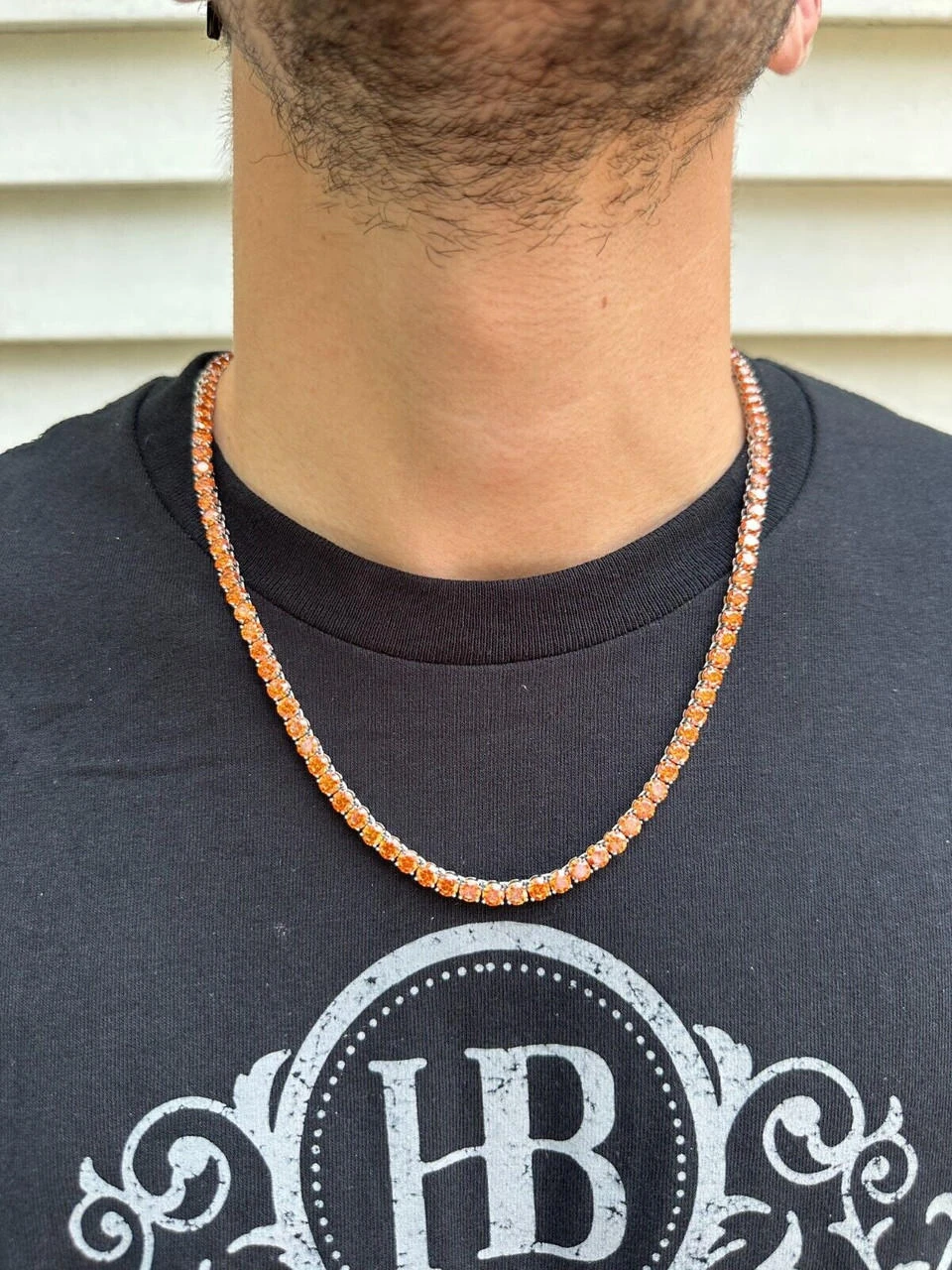 Real Orange MOISSANITE 5mm Tennis Chain 925 Silver Iced Necklace Pass Tester 5 Real Orange MOISSANITE 5mm Tennis Chain 925 Silver Iced Necklace Pass Tester - Image 3