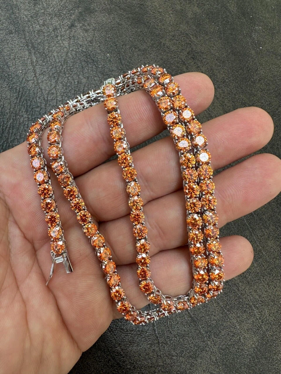 Real Orange MOISSANITE 5mm Tennis Chain 925 Silver Iced Necklace Pass Tester 7 Real Orange MOISSANITE 5mm Tennis Chain 925 Silver Iced Necklace Pass Tester - Image 5