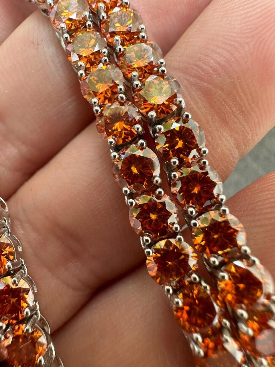 Real Orange MOISSANITE 5mm Tennis Chain 925 Silver Iced Necklace Pass Tester 18 Real Orange MOISSANITE 5mm Tennis Chain 925 Silver Iced Necklace Pass Tester - Image 16