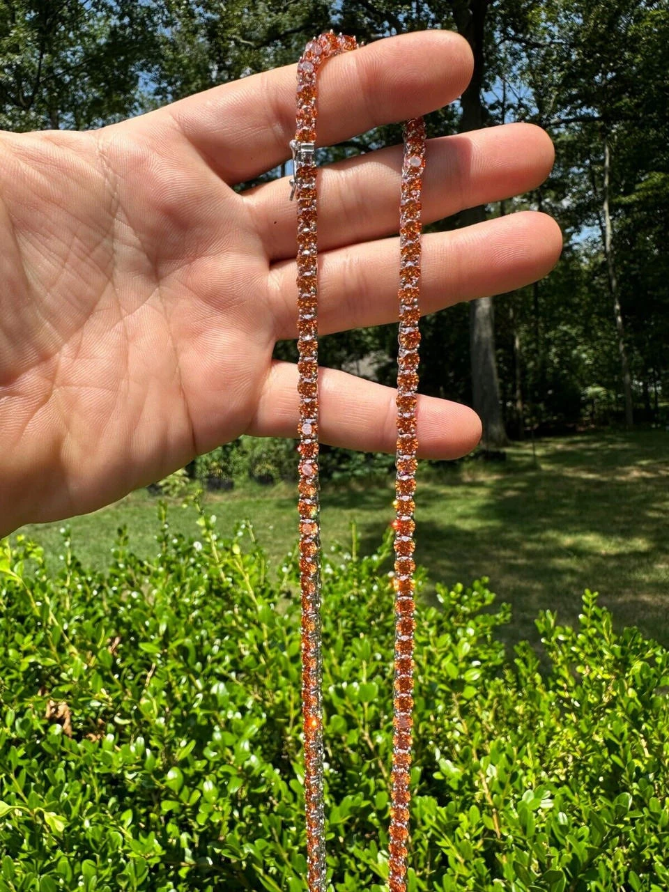 Real Orange MOISSANITE 5mm Tennis Chain 925 Silver Iced Necklace Pass Tester 14 Real Orange MOISSANITE 5mm Tennis Chain 925 Silver Iced Necklace Pass Tester - Image 12