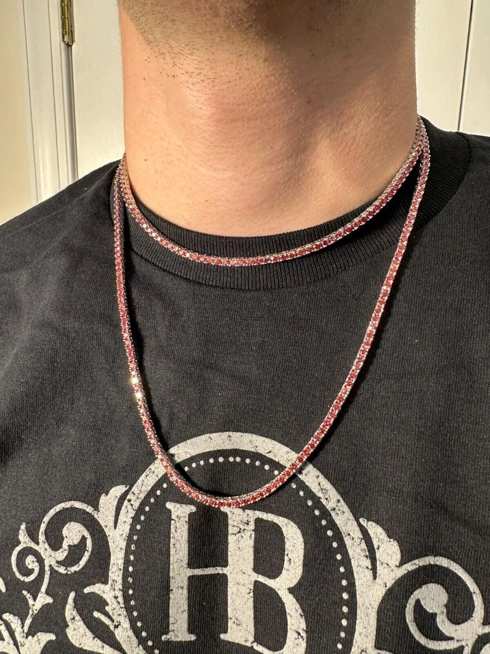 Real Pink MOISSANITE 3mm Tennis Chain 925 Silver Iced Necklace Pass Diamond Test 8 Real Pink MOISSANITE 3mm Tennis Chain 925 Silver Iced Necklace Pass Diamond Test - Image 6