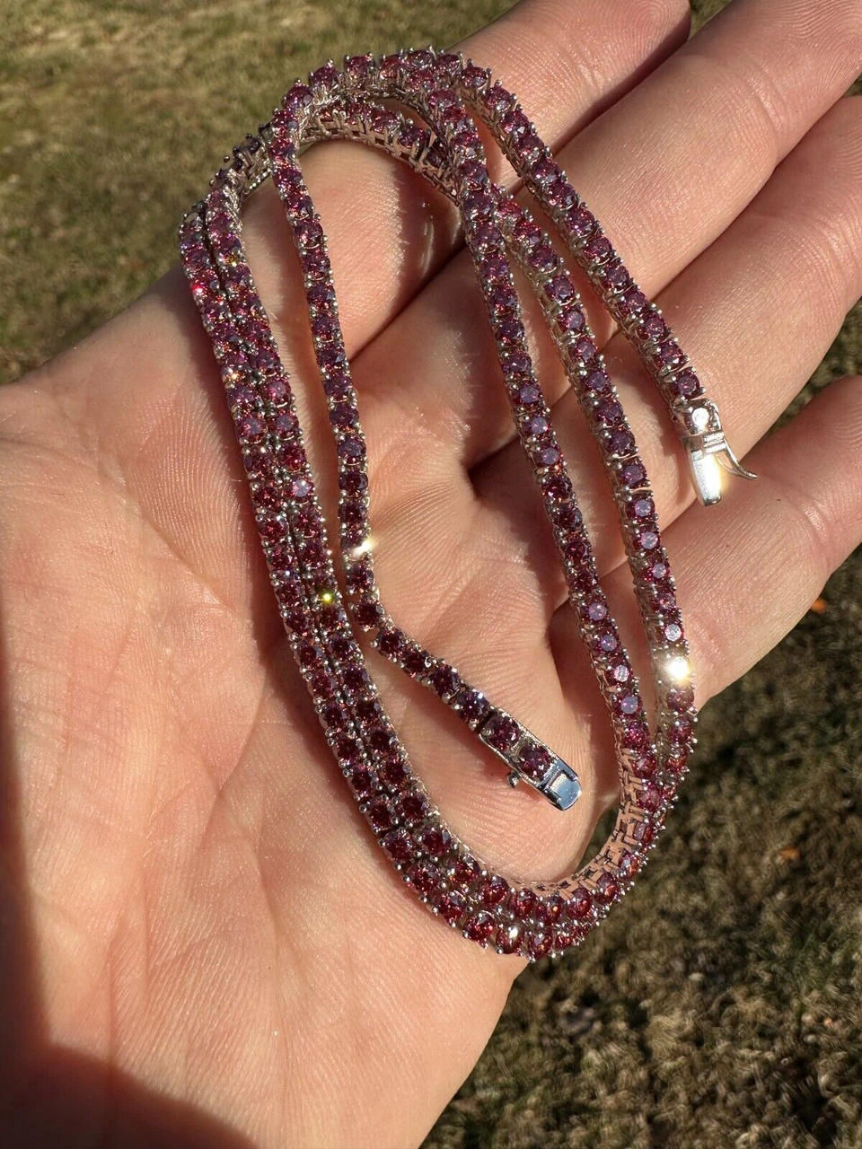 Real Pink MOISSANITE 3mm Tennis Chain 925 Silver Iced Necklace Pass Diamond Test 16 Real Pink MOISSANITE 3mm Tennis Chain 925 Silver Iced Necklace Pass Diamond Test - Image 14