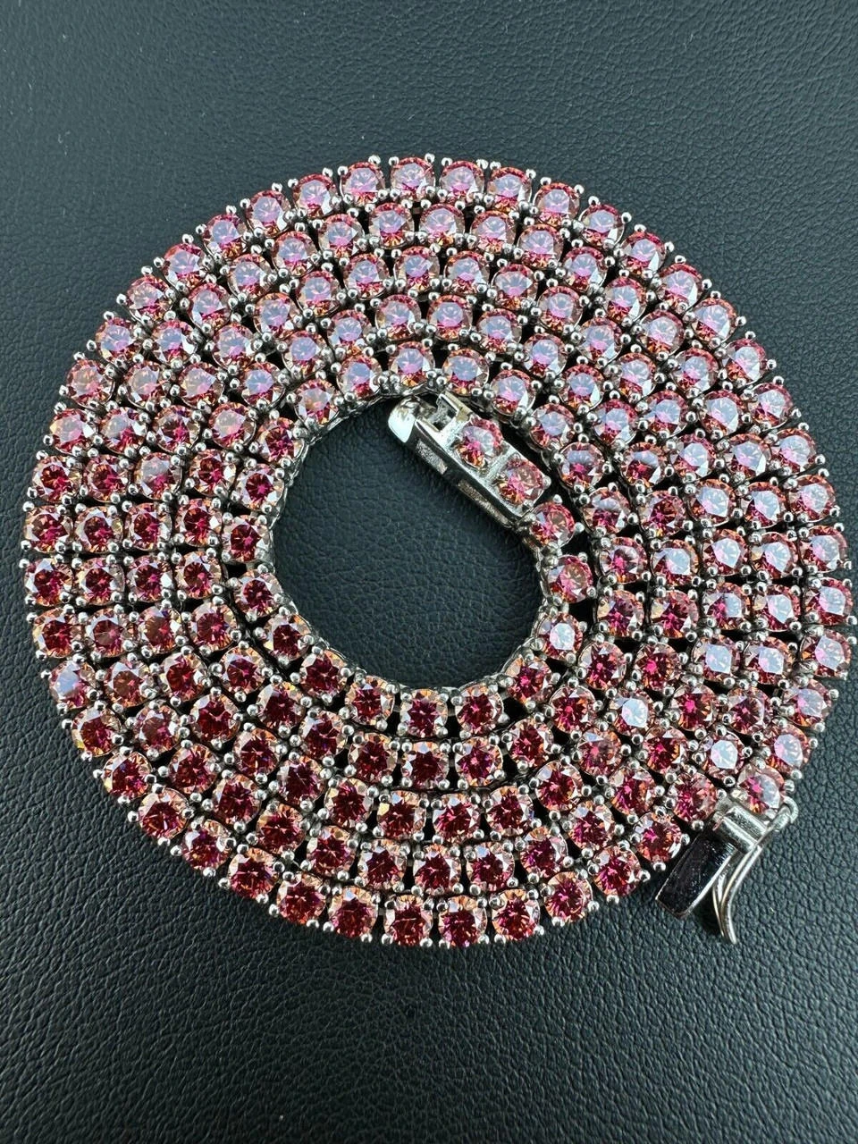Real Pink MOISSANITE 3mm Tennis Chain 925 Silver Iced Necklace Pass Diamond Test 7 Real Pink MOISSANITE 3mm Tennis Chain 925 Silver Iced Necklace Pass Diamond Test - Image 5
