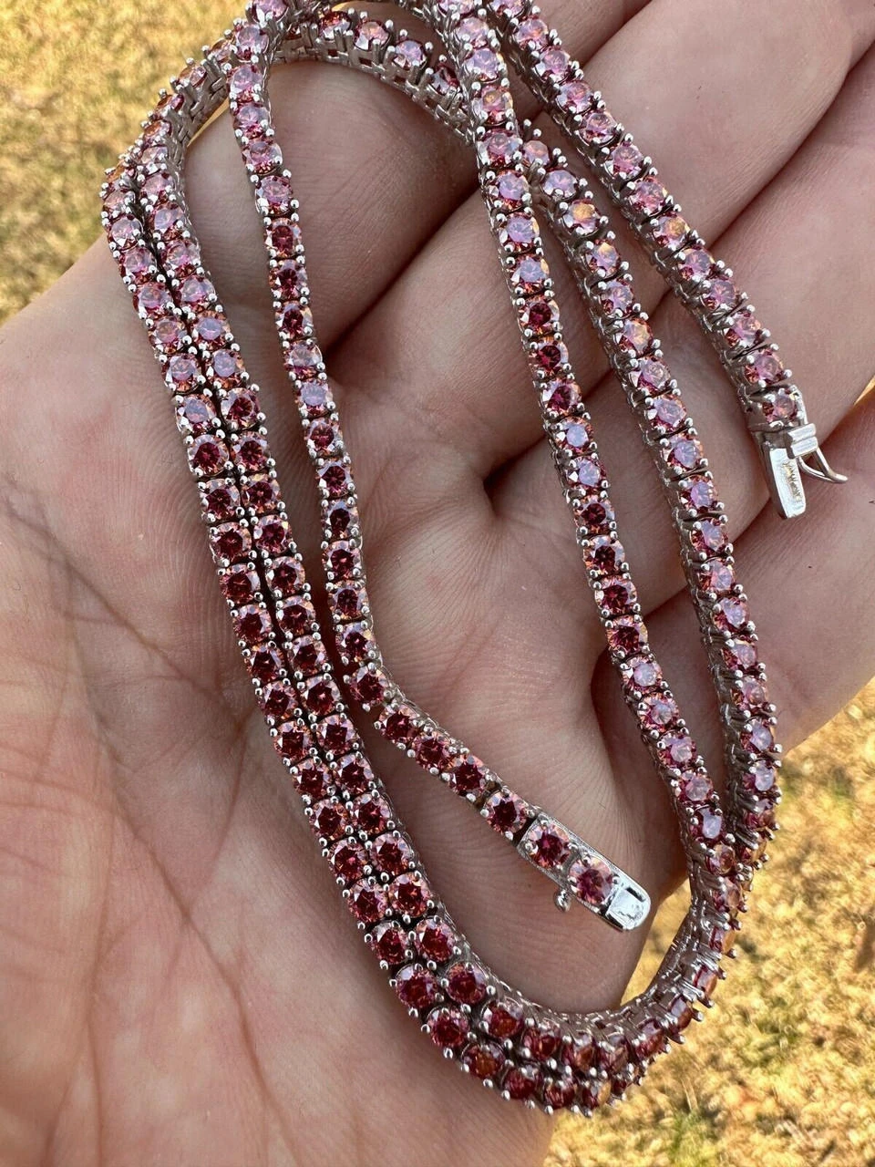 Real Pink MOISSANITE 3mm Tennis Chain 925 Silver Iced Necklace Pass Diamond Test 18 Real Pink MOISSANITE 3mm Tennis Chain 925 Silver Iced Necklace Pass Diamond Test - Image 16