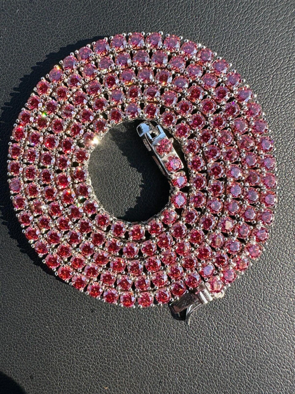 Real Pink MOISSANITE 3mm Tennis Chain 925 Silver Iced Necklace Pass Diamond Test 14 Real Pink MOISSANITE 3mm Tennis Chain 925 Silver Iced Necklace Pass Diamond Test - Image 12