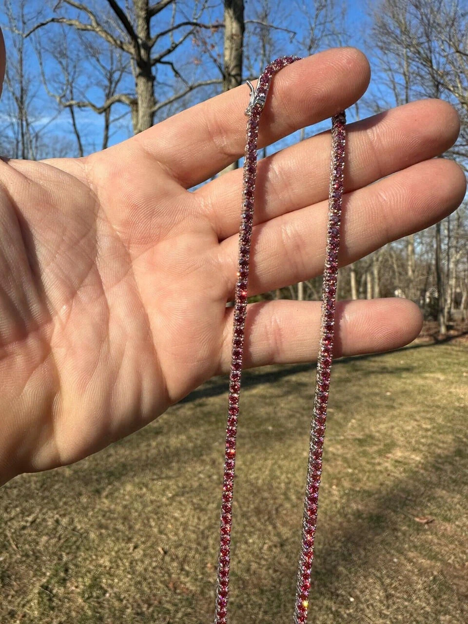 Real Pink MOISSANITE 3mm Tennis Chain 925 Silver Iced Necklace Pass Diamond Test 19 Real Pink MOISSANITE 3mm Tennis Chain 925 Silver Iced Necklace Pass Diamond Test - Image 17