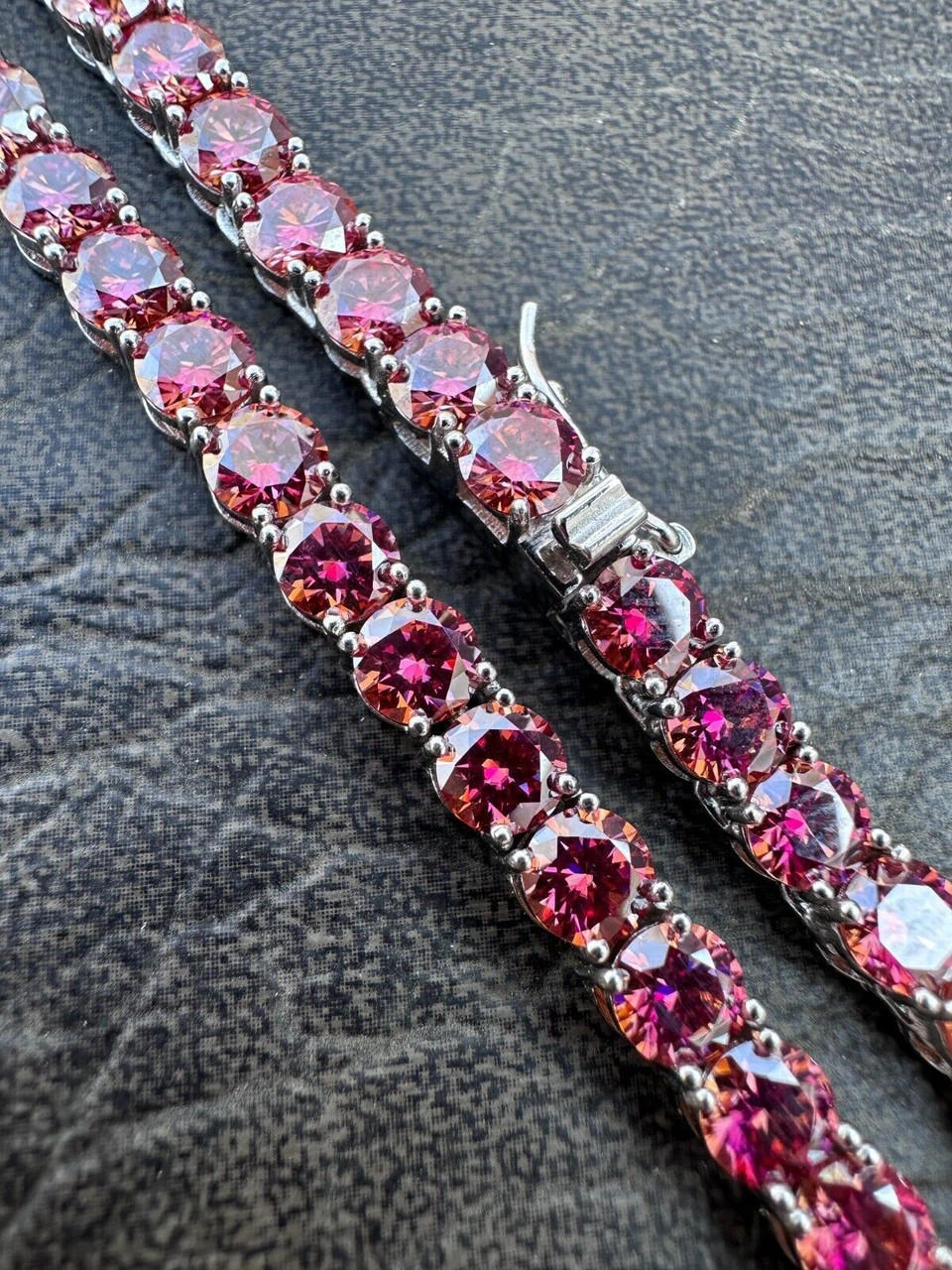 Real Pink MOISSANITE 5mm Tennis Chain 925 Silver Iced Necklace Pass Diamond Test 10 Real Pink MOISSANITE 5mm Tennis Chain 925 Silver Iced Necklace Pass Diamond Test - Image 8