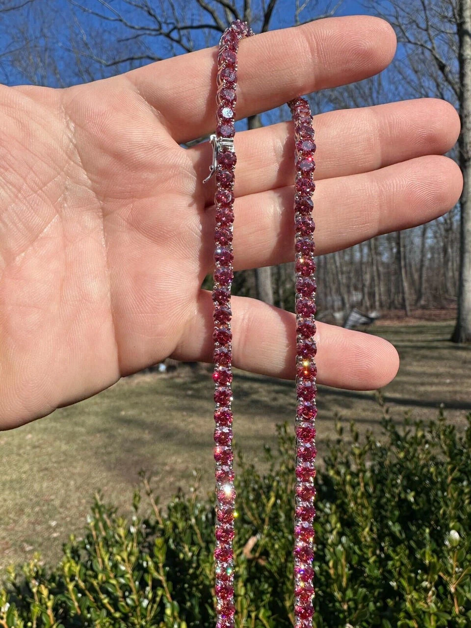 Real Pink MOISSANITE 5mm Tennis Chain 925 Silver Iced Necklace Pass Diamond Test 19 Real Pink MOISSANITE 5mm Tennis Chain 925 Silver Iced Necklace Pass Diamond Test - Image 17