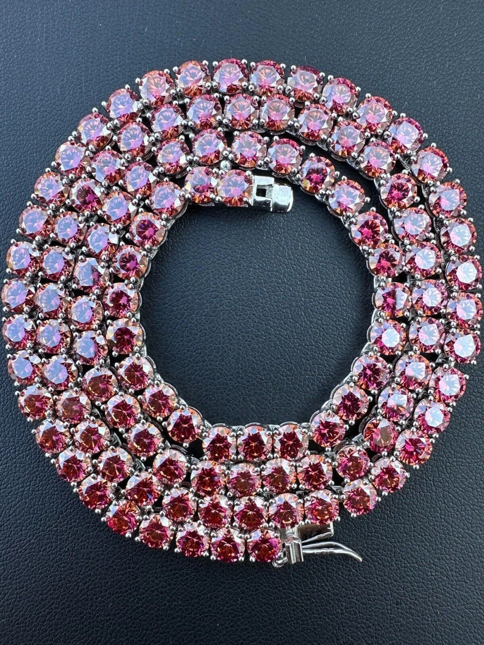 Real Pink MOISSANITE 5mm Tennis Chain 925 Silver Iced Necklace Pass Diamond Test 4 Real Pink MOISSANITE 5mm Tennis Chain 925 Silver Iced Necklace Pass Diamond Test - Image 2