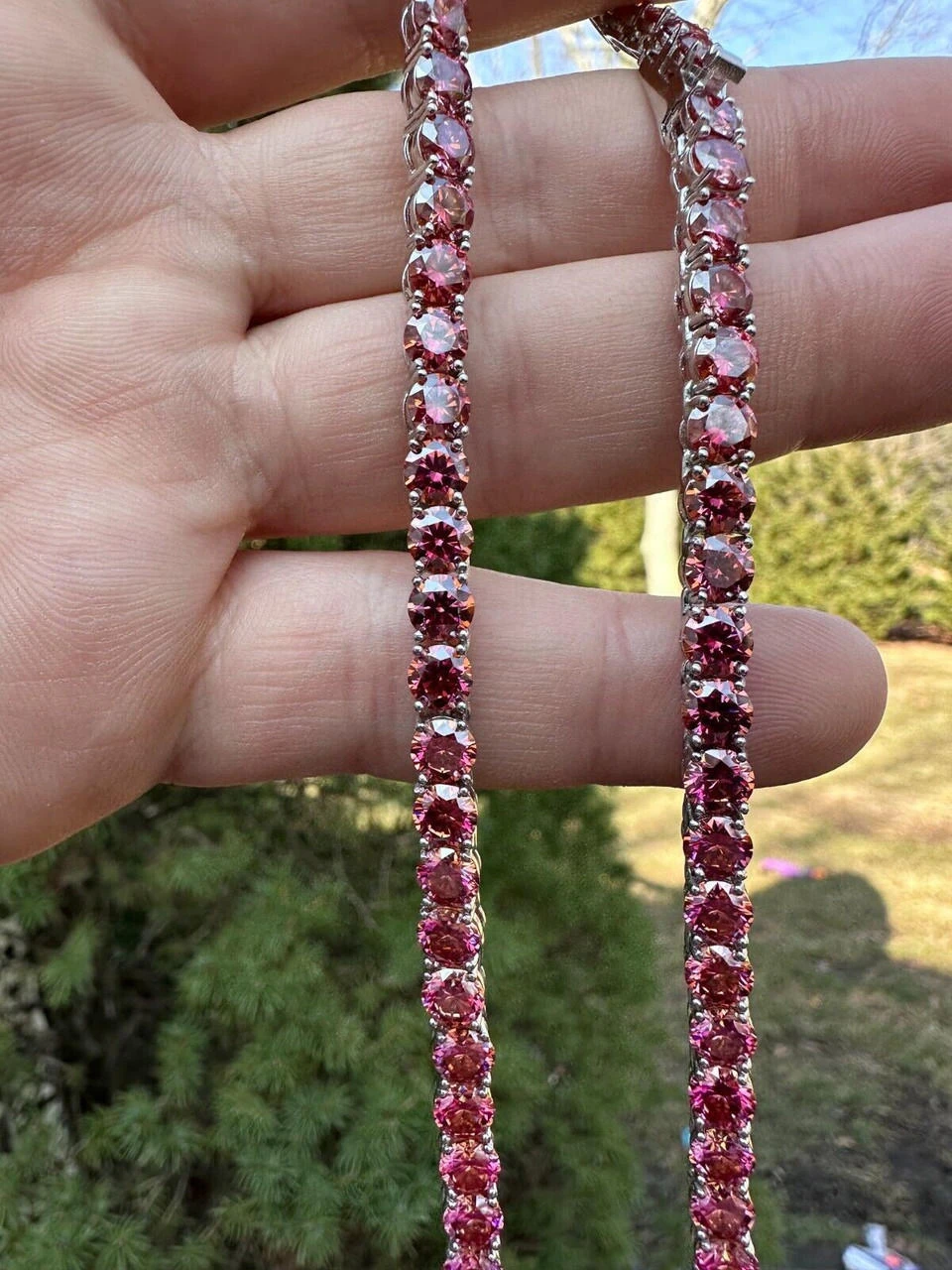 Real Pink MOISSANITE 5mm Tennis Chain 925 Silver Iced Necklace Pass Diamond Test 16 Real Pink MOISSANITE 5mm Tennis Chain 925 Silver Iced Necklace Pass Diamond Test - Image 14