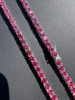 Real Pink MOISSANITE 5mm Tennis Chain 925 Silver Iced Necklace Pass Diamond Test 39 Real Pink MOISSANITE 5mm Tennis Chain 925 Silver Iced Necklace Pass Diamond Test -Harlem Bling Shop italiano silver inc real pink moissanite 5mm tennis chain 925 silver iced necklace pass diamond test 99773.1675966508