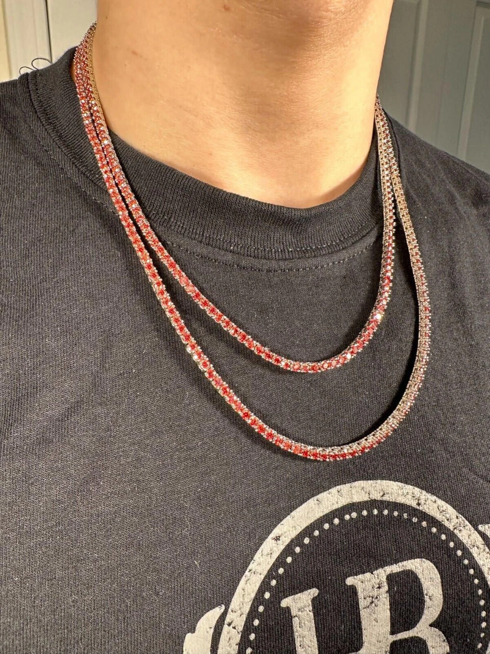 Real Ruby Red MOISSANITE 3mm Tennis Chain 925 Silver Iced Necklace Pass Test 6 Real Ruby Red MOISSANITE 3mm Tennis Chain 925 Silver Iced Necklace Pass Test - Image 4