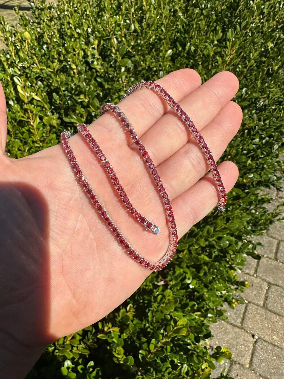 Real Ruby Red MOISSANITE 3mm Tennis Chain 925 Silver Iced Necklace Pass Test 5 Real Ruby Red MOISSANITE 3mm Tennis Chain 925 Silver Iced Necklace Pass Test - Image 3