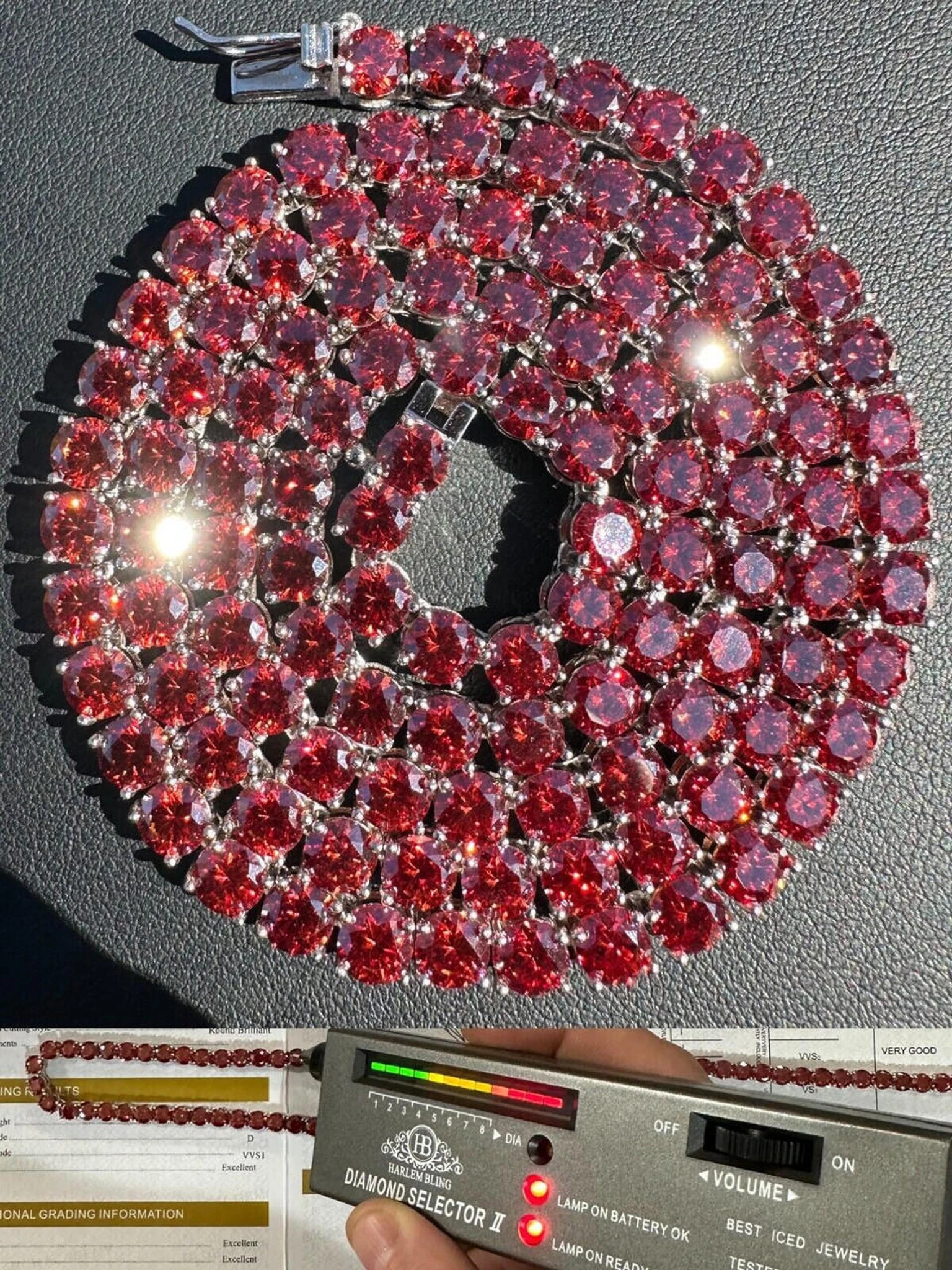 Real Ruby Red MOISSANITE 5mm Tennis Chain 925 Silver Iced Necklace Pass Tester 3 Real Ruby Red MOISSANITE 5mm Tennis Chain 925 Silver Iced Necklace Pass Tester