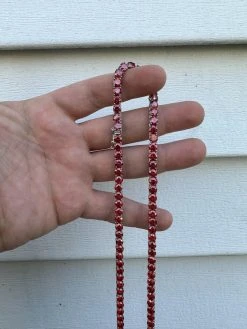 Real Ruby Red MOISSANITE 5mm Tennis Chain 925 Silver Iced Necklace Pass Tester 38 Real Ruby Red MOISSANITE 5mm Tennis Chain 925 Silver Iced Necklace Pass Tester -Harlem Bling Shop italiano silver inc real ruby red moissanite 5mm tennis chain 925 silver iced necklace pass tester 16015.1678388217