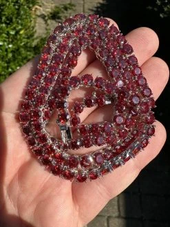 Real Ruby Red MOISSANITE 5mm Tennis Chain 925 Silver Iced Necklace Pass Tester 24 Real Ruby Red MOISSANITE 5mm Tennis Chain 925 Silver Iced Necklace Pass Tester -Harlem Bling Shop italiano silver inc real ruby red moissanite 5mm tennis chain 925 silver iced necklace pass tester 41737.1678388561