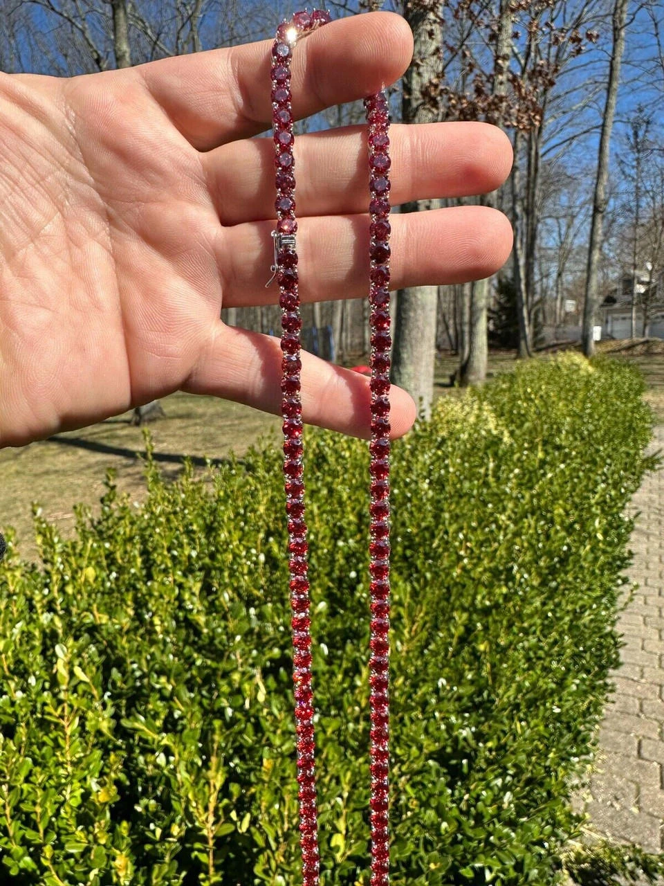 Real Ruby Red MOISSANITE 5mm Tennis Chain 925 Silver Iced Necklace Pass Tester 8 Real Ruby Red MOISSANITE 5mm Tennis Chain 925 Silver Iced Necklace Pass Tester - Image 6