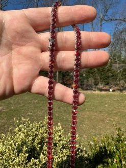 Real Ruby Red MOISSANITE 5mm Tennis Chain 925 Silver Iced Necklace Pass Tester 41 Real Ruby Red MOISSANITE 5mm Tennis Chain 925 Silver Iced Necklace Pass Tester -Harlem Bling Shop italiano silver inc real ruby red moissanite 5mm tennis chain 925 silver iced necklace pass tester 70509.1678388440