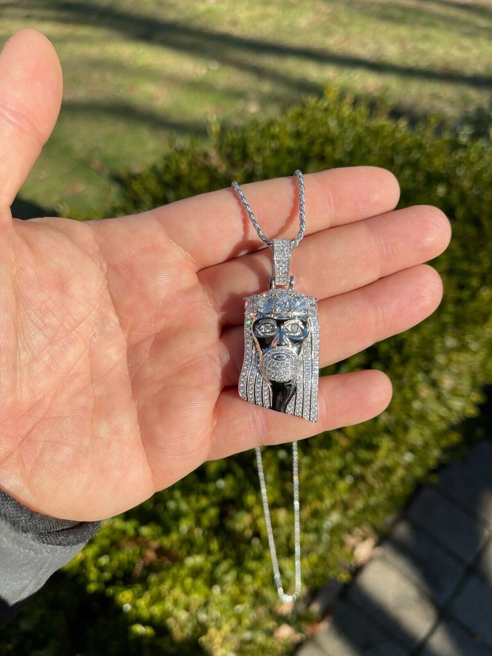 Real Solid 925 Silver 4.5ct Diamond Jesus Piece Pendant 1"x2" Hip Hop Fully Iced 6 Real Solid 925 Silver 4.5ct Diamond Jesus Piece Pendant 1"x2" Hip Hop Fully Iced - Image 4