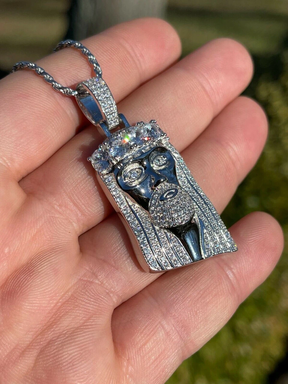 Real Solid 925 Silver 4.5ct Diamond Jesus Piece Pendant 1"x2" Hip Hop Fully Iced 9 Real Solid 925 Silver 4.5ct Diamond Jesus Piece Pendant 1"x2" Hip Hop Fully Iced - Image 7