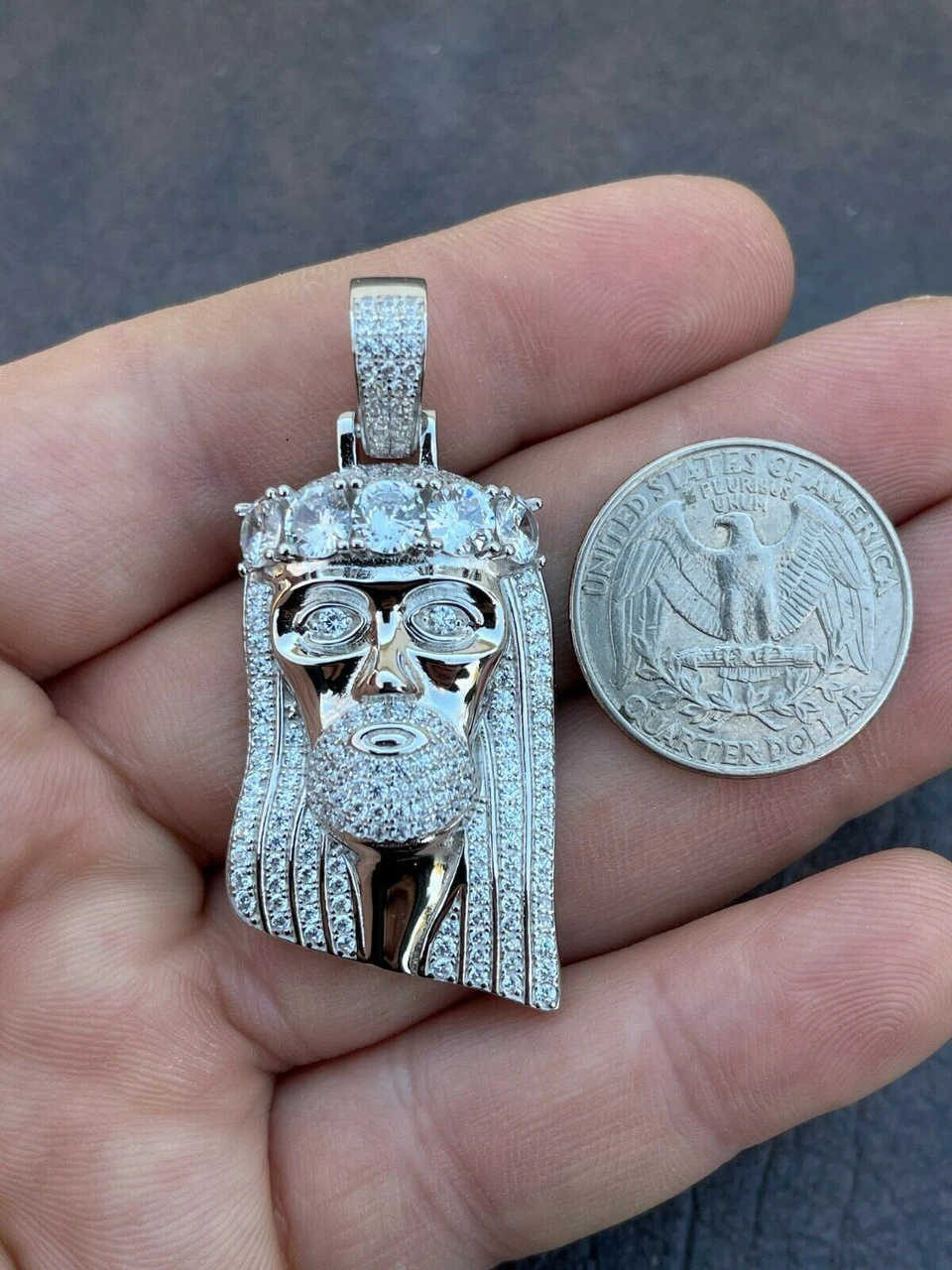 Real Solid 925 Silver 4.5ct Diamond Jesus Piece Pendant 1"x2" Hip Hop Fully Iced 4 Real Solid 925 Silver 4.5ct Diamond Jesus Piece Pendant 1"x2" Hip Hop Fully Iced - Image 2