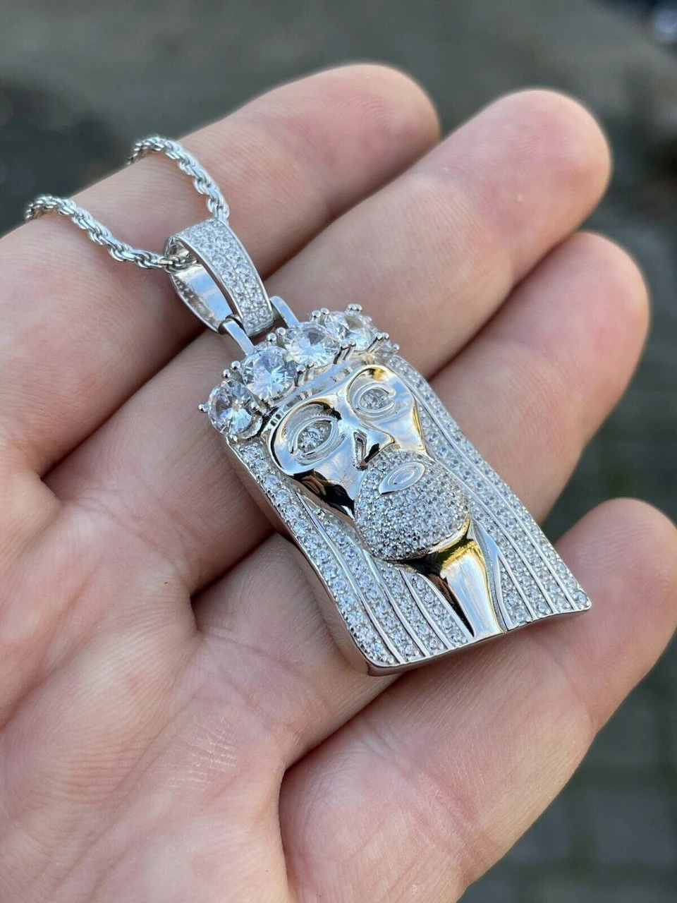 Real Solid 925 Silver 4.5ct Diamond Jesus Piece Pendant 1"x2" Hip Hop Fully Iced 8 Real Solid 925 Silver 4.5ct Diamond Jesus Piece Pendant 1"x2" Hip Hop Fully Iced - Image 6