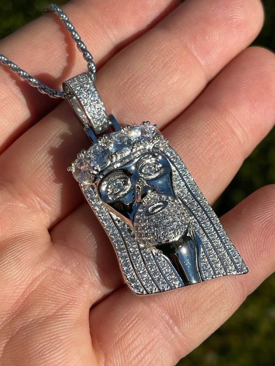 Real Solid 925 Silver 4.5ct Diamond Jesus Piece Pendant 1"x2" Hip Hop Fully Iced 5 Real Solid 925 Silver 4.5ct Diamond Jesus Piece Pendant 1"x2" Hip Hop Fully Iced - Image 3