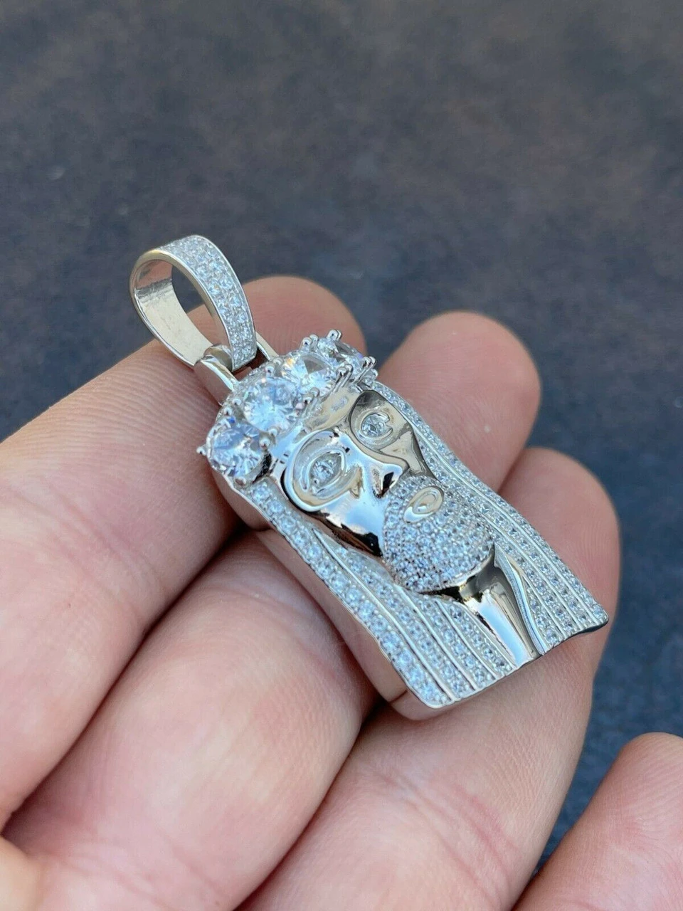 Real Solid 925 Silver 4.5ct Diamond Jesus Piece Pendant 1"x2" Hip Hop Fully Iced 10 Real Solid 925 Silver 4.5ct Diamond Jesus Piece Pendant 1"x2" Hip Hop Fully Iced - Image 8