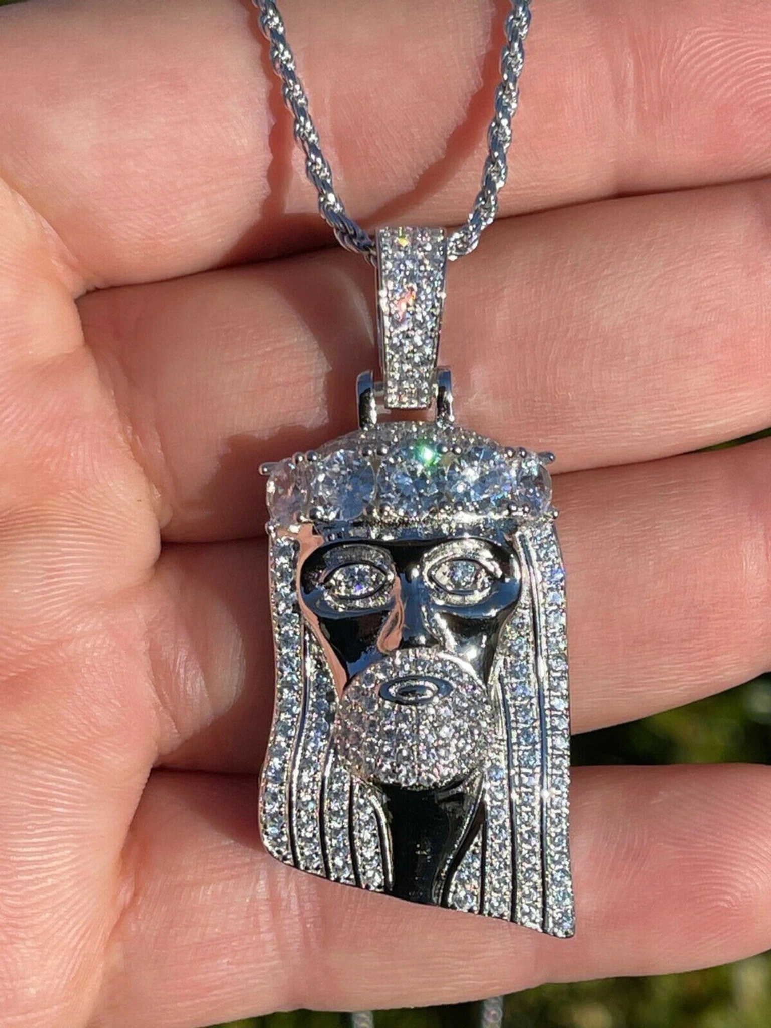 Real Solid 925 Silver 4.5ct Diamond Jesus Piece Pendant 1"x2" Hip Hop Fully Iced 3 Real Solid 925 Silver 4.5ct Diamond Jesus Piece Pendant 1"x2" Hip Hop Fully Iced