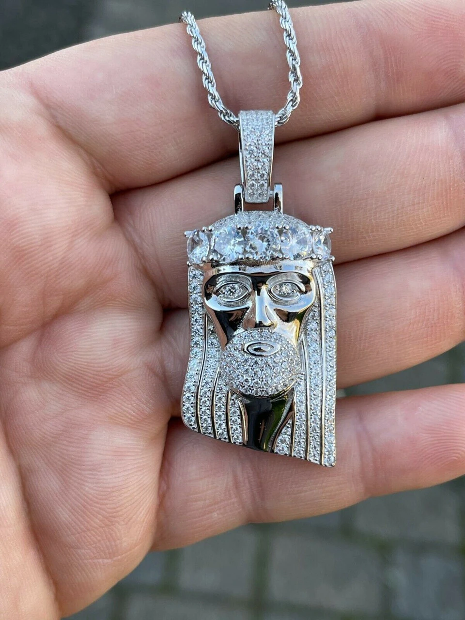 Real Solid 925 Silver 4.5ct Diamond Jesus Piece Pendant 1"x2" Hip Hop Fully Iced 7 Real Solid 925 Silver 4.5ct Diamond Jesus Piece Pendant 1"x2" Hip Hop Fully Iced - Image 5