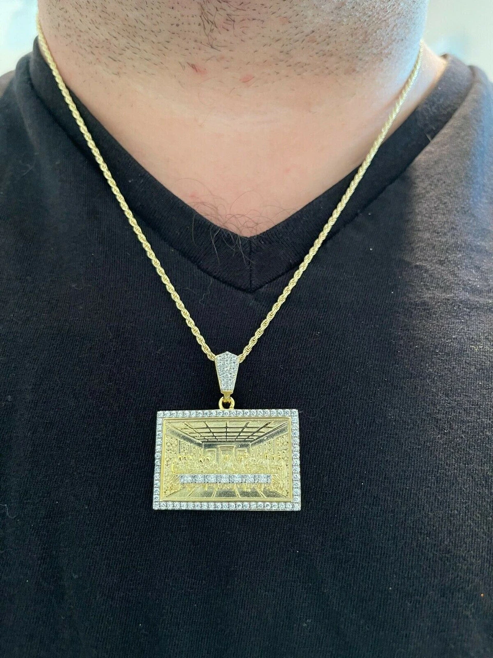 Real Solid 925 Silver & Gold Iced Men's Jesus Last Supper Pendant Italy Necklace 11 Real Solid 925 Silver & Gold Iced Men's Jesus Last Supper Pendant Italy Necklace - Image 9