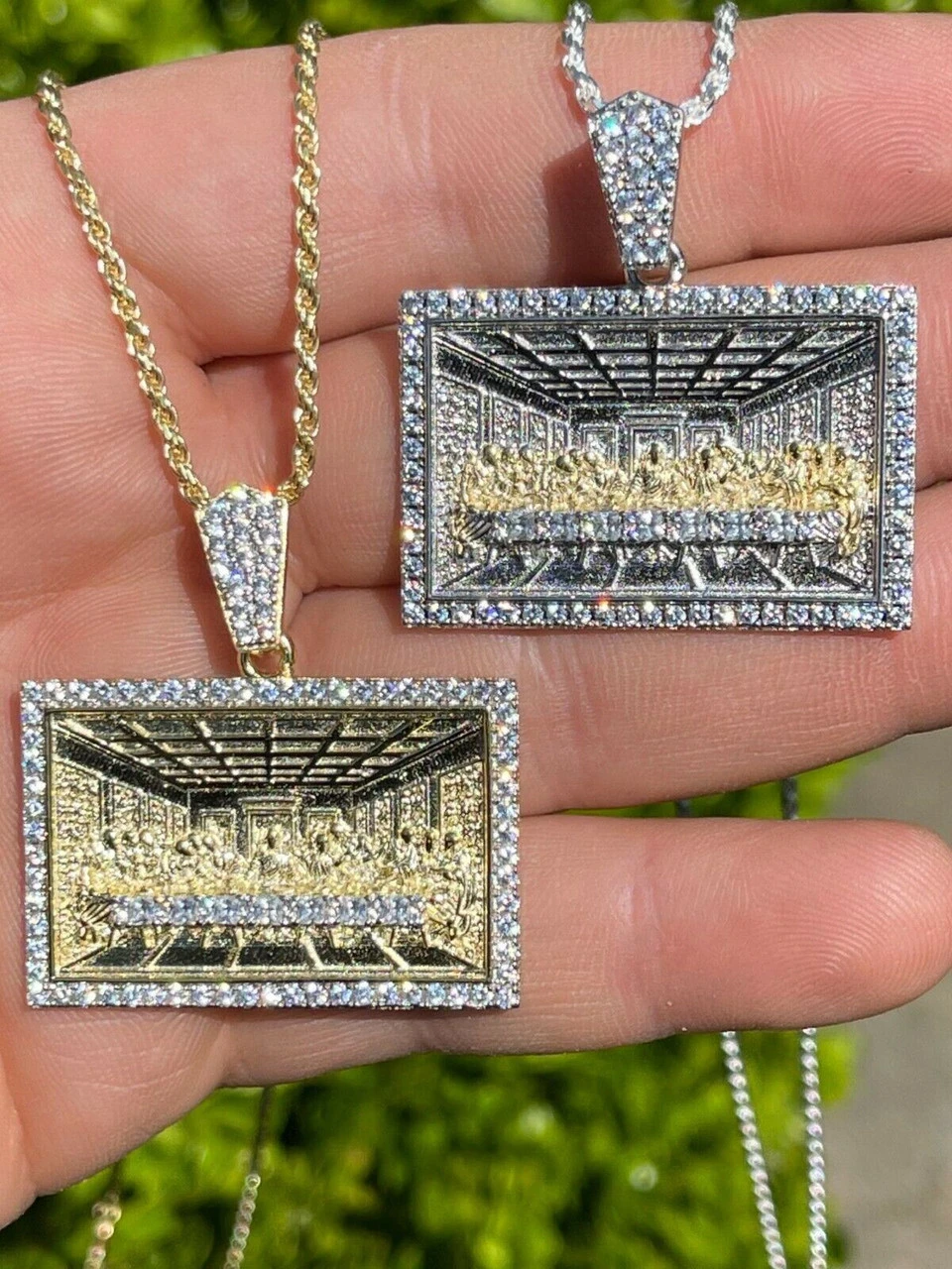 Real Solid 925 Silver & Gold Iced Men's Jesus Last Supper Pendant Italy Necklace 10 Real Solid 925 Silver & Gold Iced Men's Jesus Last Supper Pendant Italy Necklace - Image 8