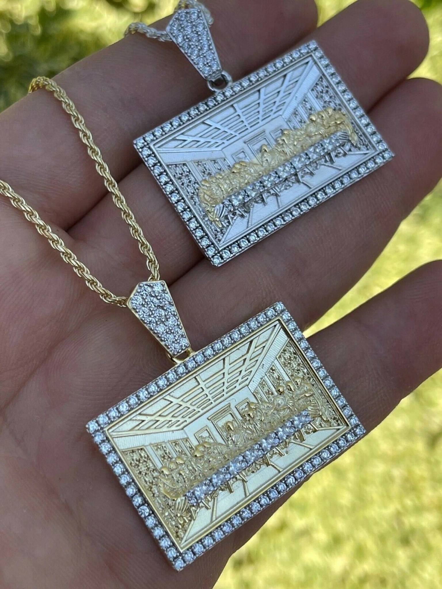 Real Solid 925 Silver & Gold Iced Men's Jesus Last Supper Pendant Italy Necklace 3 Real Solid 925 Silver & Gold Iced Men's Jesus Last Supper Pendant Italy Necklace