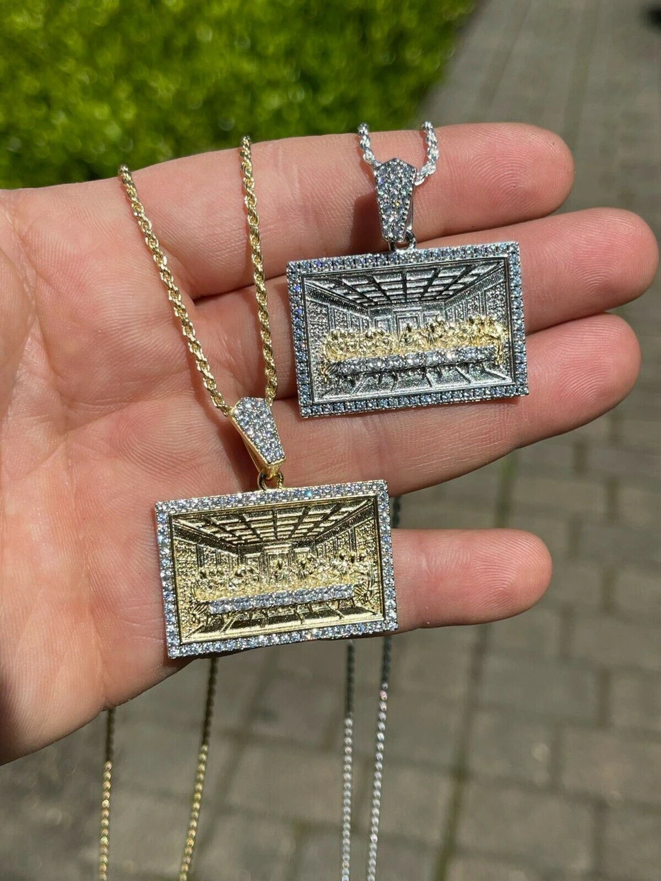 Real Solid 925 Silver & Gold Iced Men's Jesus Last Supper Pendant Italy Necklace 12 Real Solid 925 Silver & Gold Iced Men's Jesus Last Supper Pendant Italy Necklace - Image 10