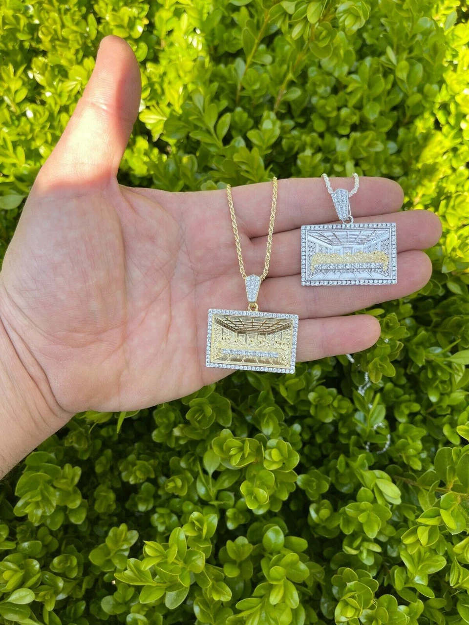 Real Solid 925 Silver & Gold Iced Men's Jesus Last Supper Pendant Italy Necklace 6 Real Solid 925 Silver & Gold Iced Men's Jesus Last Supper Pendant Italy Necklace - Image 4