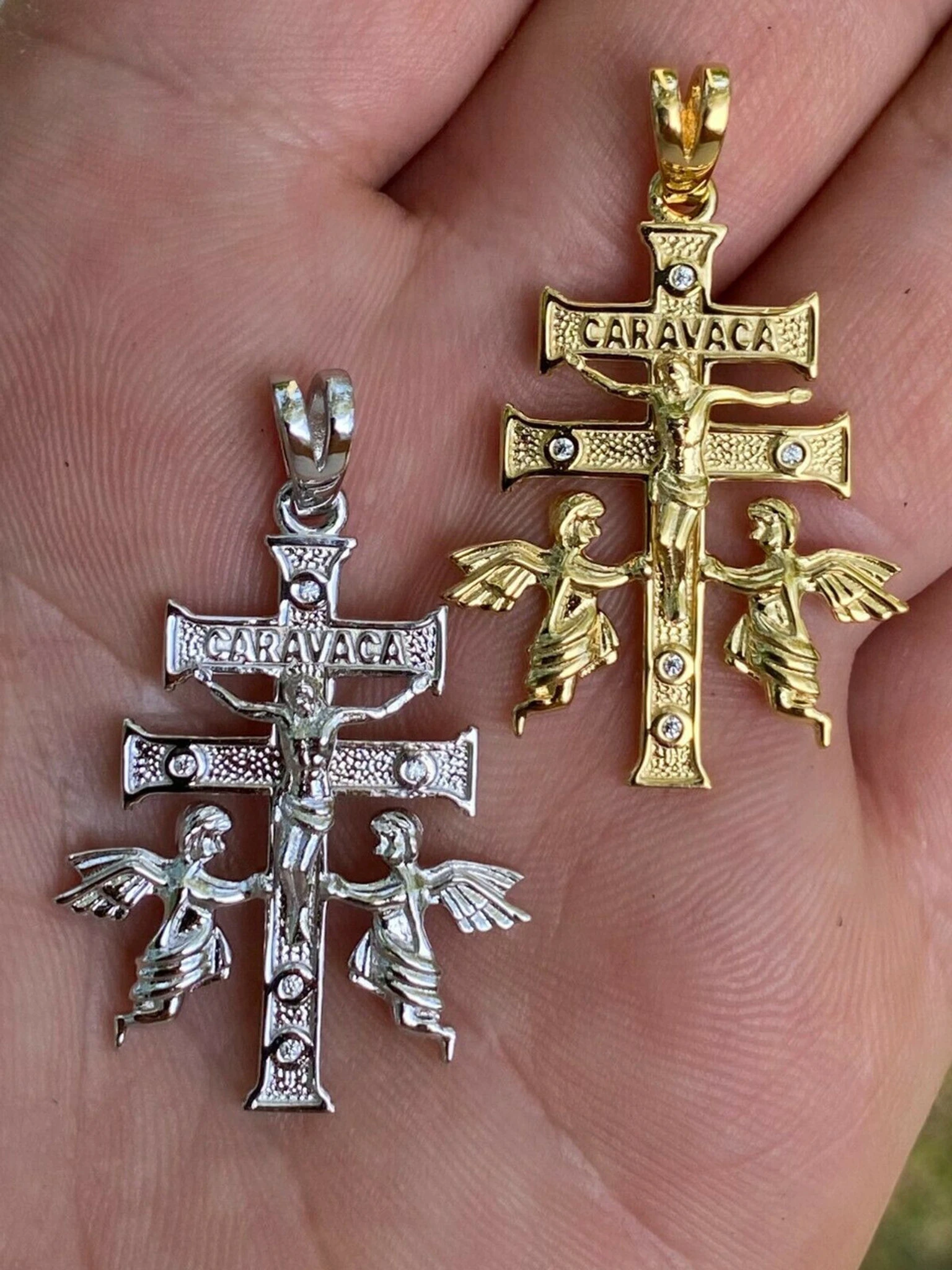 Real Solid 925 Silver Gold Cruz De Caravaca Cross Pendant 1.5" Plata Necklace 3 Real Solid 925 Silver Gold Cruz De Caravaca Cross Pendant 1.5" Plata Necklace
