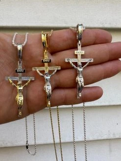 Real Solid 925 Silver / Gold Mens Cross Jesus Piece Crucifix Pendant Necklace 41 Real Solid 925 Silver / Gold Mens Cross Jesus Piece Crucifix Pendant Necklace -Harlem Bling Shop italiano silver inc real solid 925 silver gold mens cross jesus piece crucifix pendant necklace 46586.1698463868