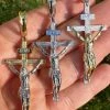 Real Solid 925 Silver / Gold Mens Cross Jesus Piece Crucifix Pendant Necklace 2 Real Solid 925 Silver / Gold Mens Cross Jesus Piece Crucifix Pendant Necklace -Harlem Bling Shop italiano silver inc real solid 925 silver gold mens cross jesus piece crucifix pendant necklace 88166.1698463833