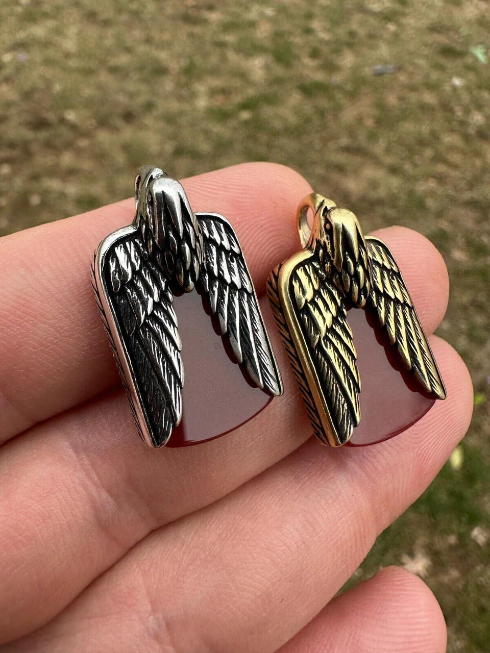 Real Solid 925 Silver Mens Eagle Dog Tag Pendant Red Agate Gemstone Necklace 5 Real Solid 925 Silver Mens Eagle Dog Tag Pendant Red Agate Gemstone Necklace - Image 3