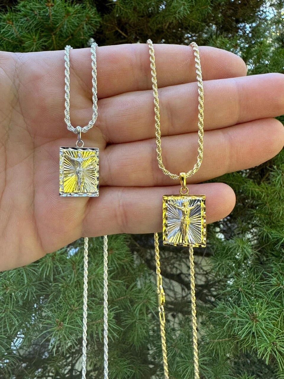 Real Solid 925 Silver / Plain Gold Plated Cross Jesus Medallion Pendant Necklace 21 Real Solid 925 Silver / Plain Gold Plated Cross Jesus Medallion Pendant Necklace - Image 19