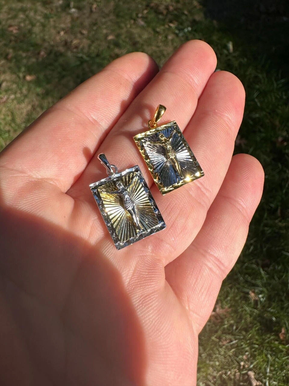 Real Solid 925 Silver / Plain Gold Plated Cross Jesus Medallion Pendant Necklace 5 Real Solid 925 Silver / Plain Gold Plated Cross Jesus Medallion Pendant Necklace - Image 3