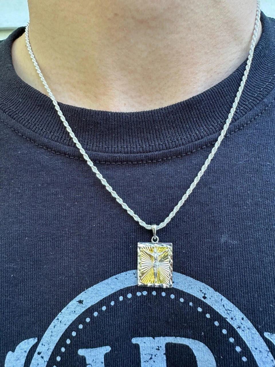 Real Solid 925 Silver / Plain Gold Plated Cross Jesus Medallion Pendant Necklace 10 Real Solid 925 Silver / Plain Gold Plated Cross Jesus Medallion Pendant Necklace - Image 8