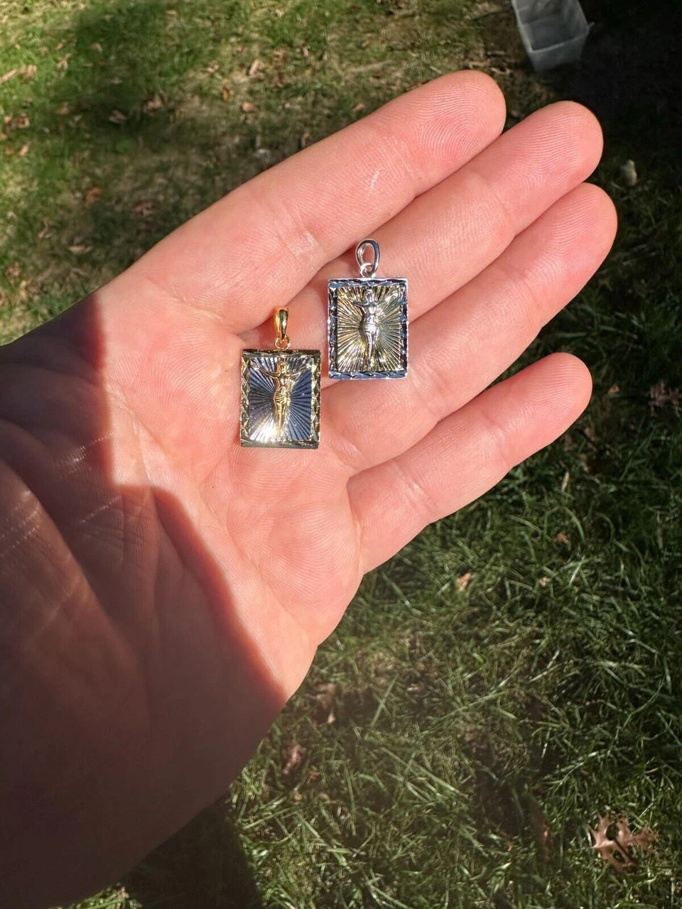 Real Solid 925 Silver / Plain Gold Plated Cross Jesus Medallion Pendant Necklace 7 Real Solid 925 Silver / Plain Gold Plated Cross Jesus Medallion Pendant Necklace - Image 5